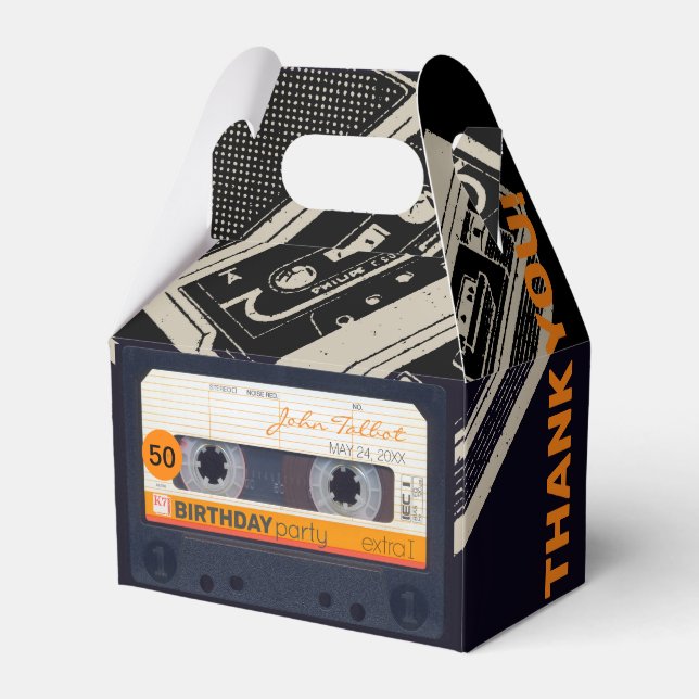 Retro Audiotape 50th Birthday Thank You GFB Favor Boxes (Front Side)