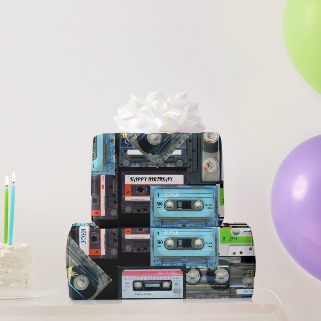 Retro Audiotape Cassette Mixtape nme Birthday WP Wrapping Paper (Party Gifts)