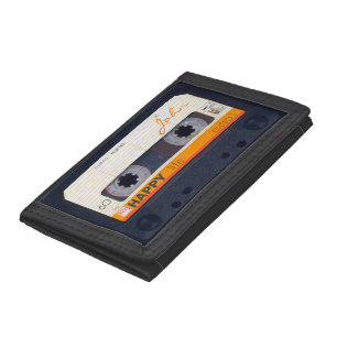 Retro Audiotape Cassette personalized W Tri-fold Wallet