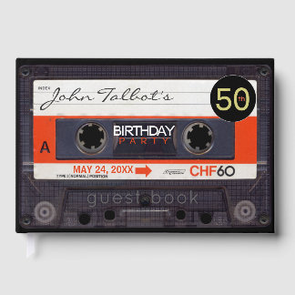 Retro Audiotape S 50th birthday Party HCGB2 Guest Book
