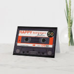 Retro Audiotape S 50th birthday recto-verso Name C Card<br><div class="desc">Old audio cassette (white and red ornage label) to personalize with your name and date. 50 is customizable on a small black tag. Design on recto verso greeting card for birthday. You can easily change text (font, color, size and position) by clicking the customize button. Matching 50th birthday invitation and...</div>