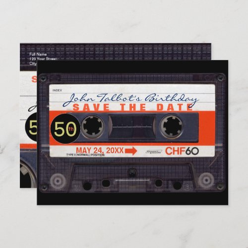 Retro Audiotape S 50th birthday Save the date PoC Invitation Postcard