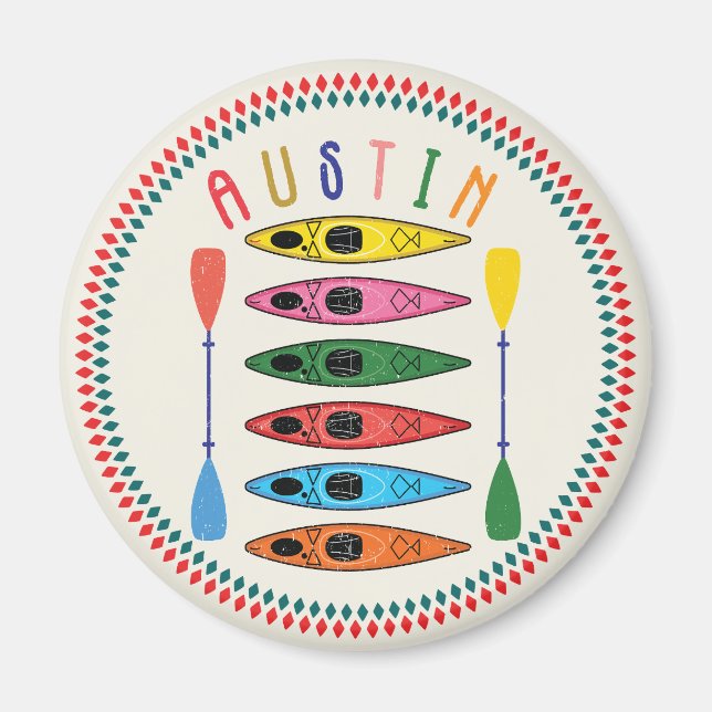 Retro Austin Kayaking Magnet (Front)