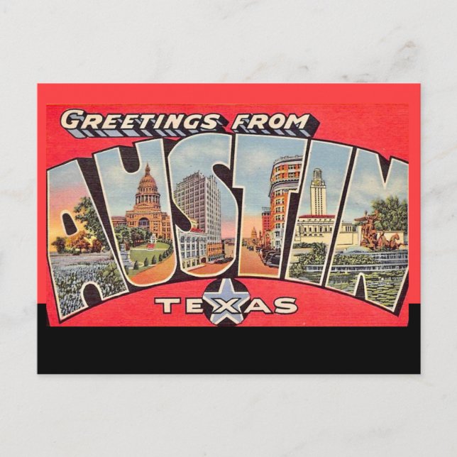 Retro Austin Texas Black Line Postcard (Front)