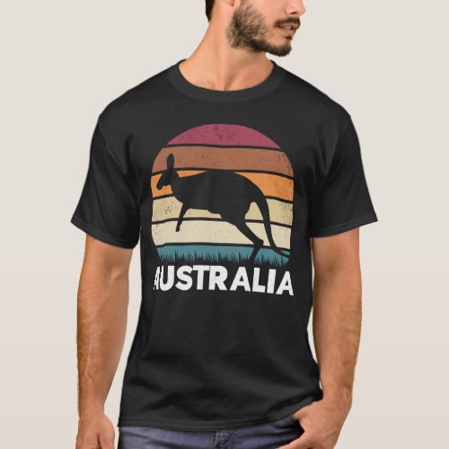 Retro Australian Animal jumping Kangaroo T_Shirt