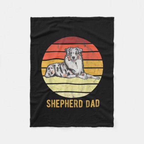 Retro Australian Dog Shepherd Dad Dog Father  Fleece Blanket