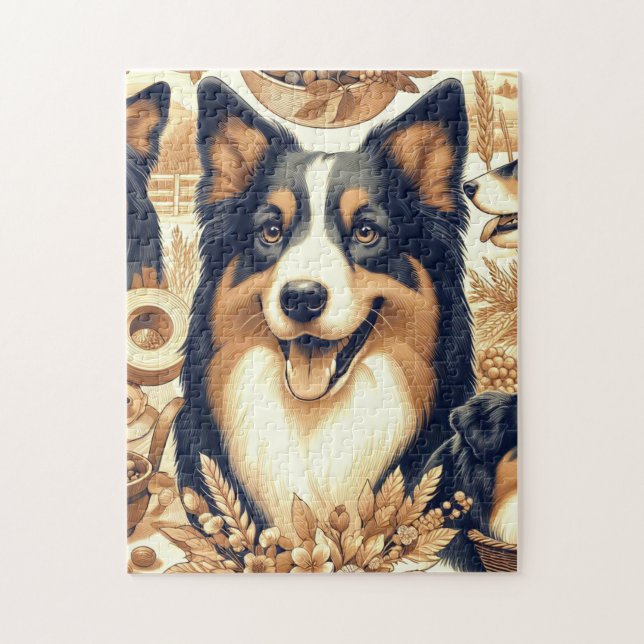 Retro Australian Shepherd Illustration Jigsaw Puzzle (Vertical)