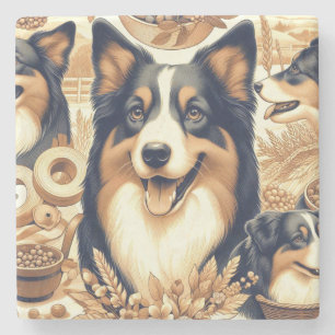 Retro Australian Shepherd Illustration Stone Coaster