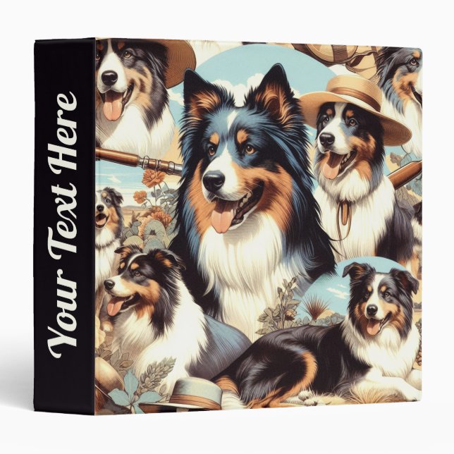 Retro Australian Shepherd Seamless Painting 3 Ring Binder (Front/Spine)