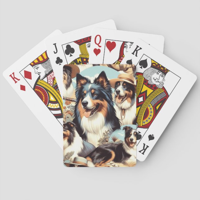 Retro Australian Shepherd Seamless Painting Poker Cards (Back)