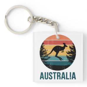 Retro Australian Sunset Animal jumping Kangaroo  Keychain