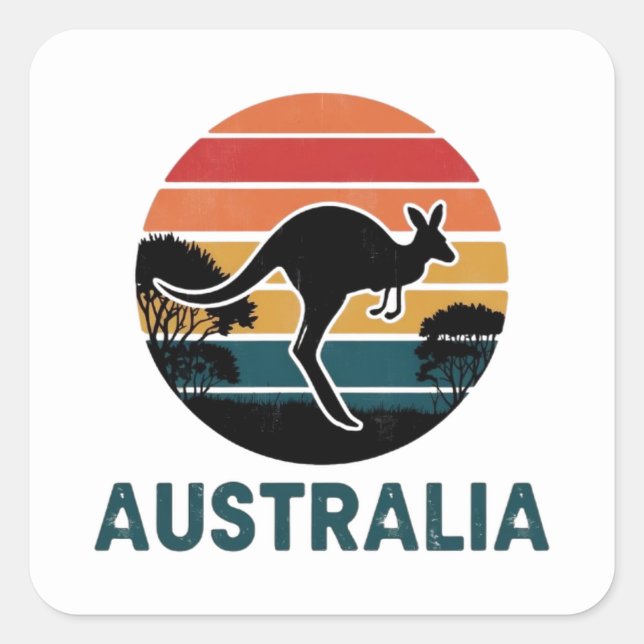 Retro Australian Sunset Animal jumping Kangaroo  Square Sticker (Front)