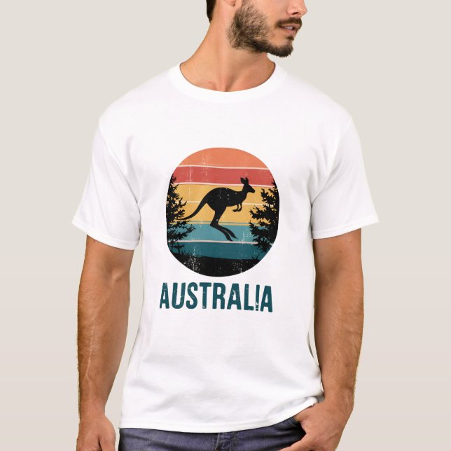 Retro Australian Sunset  Animal jumping Kangaroo T-Shirt (Front)
