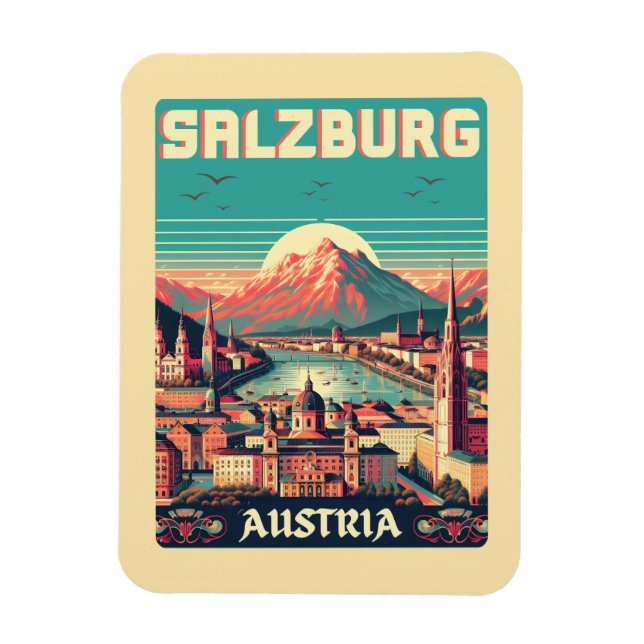 Retro Austria capital salzburg skyline Magnet (Vertical)