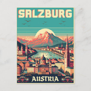 Retro Austria capital salzburg skyline Postcard