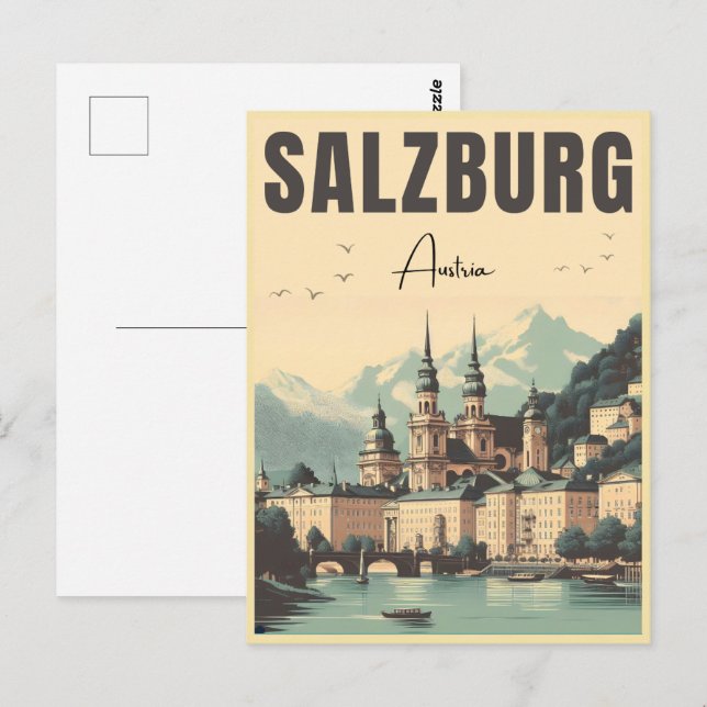 Retro Austria capital salzburg skyline Postcard (Front/Back)