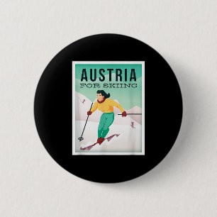 Retro Austria Skiing Motif With Ski And Ski Poles  Button