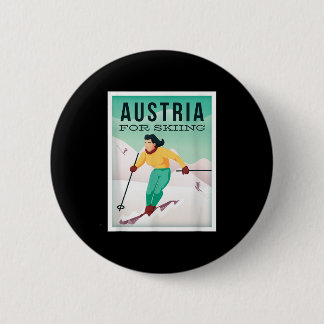 Retro Austria Skiing Motif With Ski And Ski Poles  Button