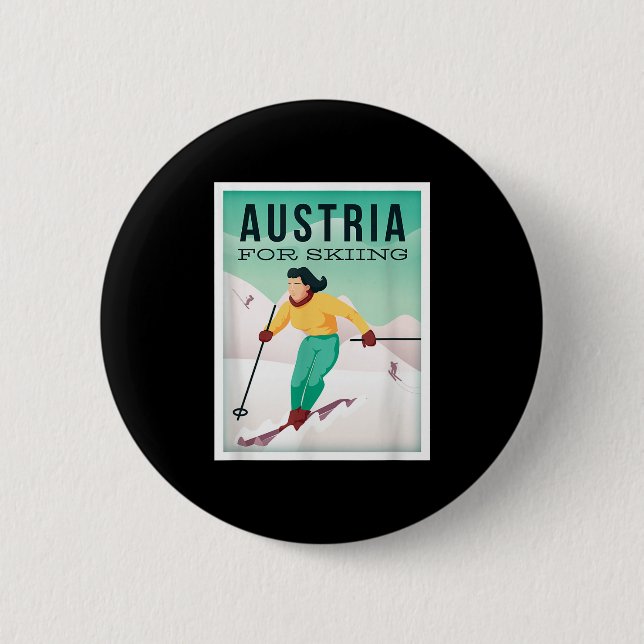 Retro Austria Skiing Motif With Ski And Ski Poles  Button (Front)