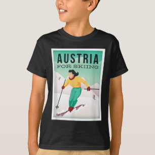 Retro Austria Skiing Motif With Ski And Ski Poles  T-Shirt