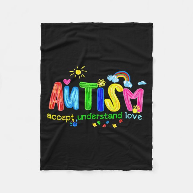 Retro Autism Accept Understand Love to Be Fleece Blanket (Front)