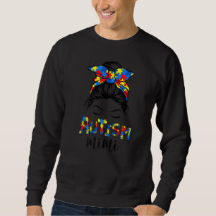 Retro Autism Awareness Messy Bun Mimi Support Auti Sweatshirt