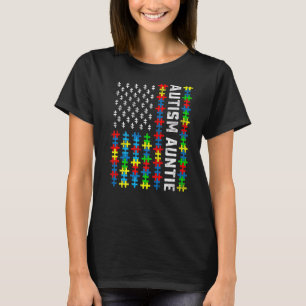 Retro Autism Awareness USA Flag Auntie Support Aut T-Shirt