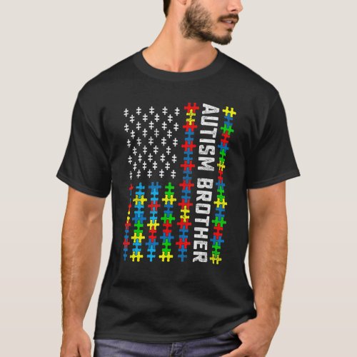 Retro Autism Awareness Usa Flag Brother Support Au T_Shirt