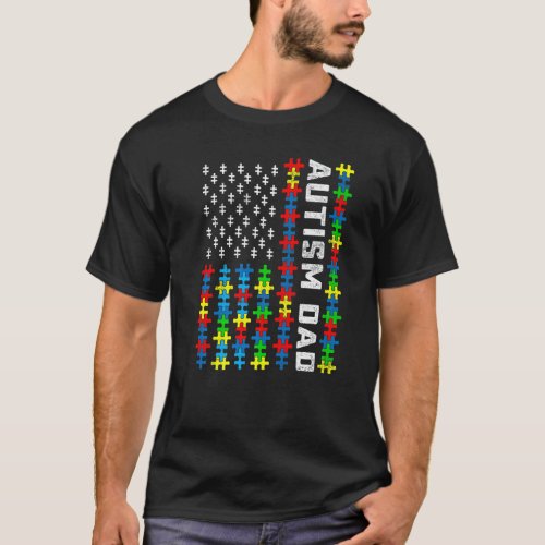 Retro Autism Awareness Usa Flag Dad Support Autist T_Shirt