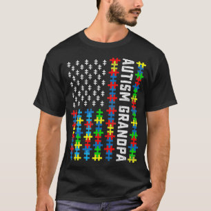 Retro Autism Awareness USA Flag Grandpa Support Au T-Shirt