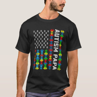 Retro Autism Awareness USA Flag Papa Support Autis T-Shirt