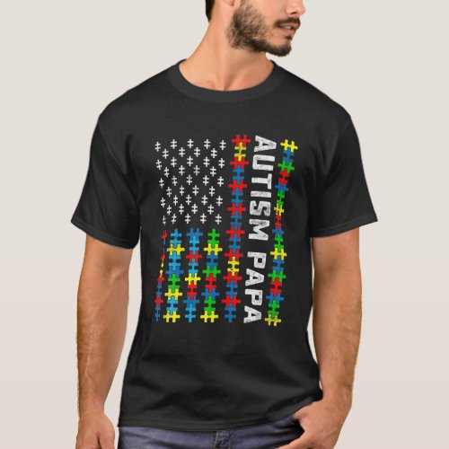 Retro Autism Awareness USA Flag Papa Support Autis T_Shirt