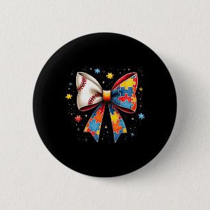 Retro Autism Baseball Bow Puzzle Piece Awareness A Button