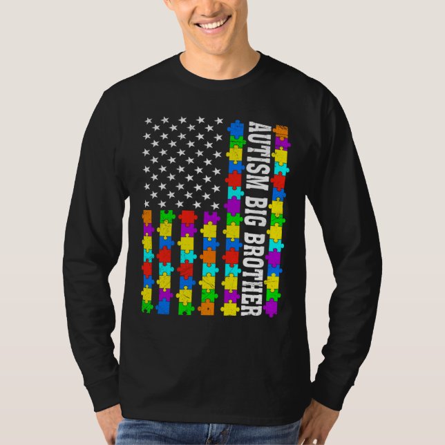 Retro Autism Big Brother American Flag Love Autism T-Shirt (Front)