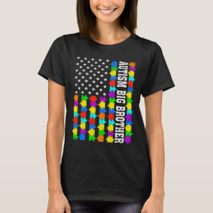 Retro Autism Big Brother American Flag Love Autism T-Shirt