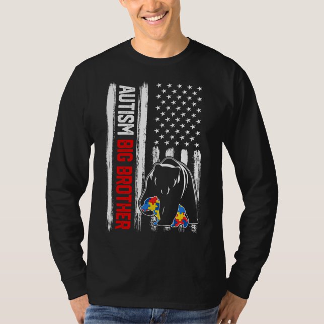 Retro Autism Big Brother Bear American Flag Awaren T-Shirt (Front)