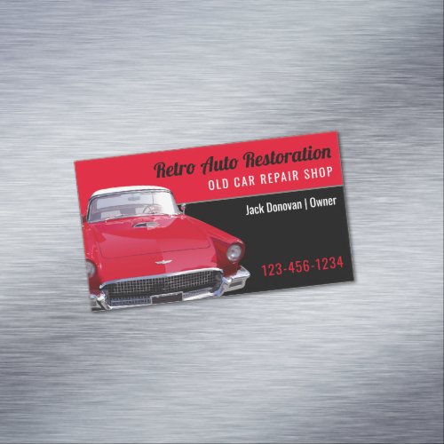 Retro Auto Restoration  Repair Shop Business Card Magnet