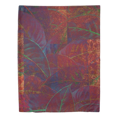 Retro Autumn Foliage Burgundy Leaves Metallic Duvet Cover