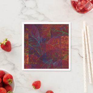Retro Autumn Foliage Burgundy Leaves Metallic Napkins