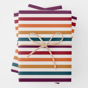 Retro Autumn Multi-Colored Horizontal Striped Wrapping Paper Sheets