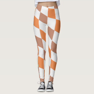 Retro Autumn Orange & Brown Checkered Leggings