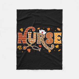 Retro Autumn Pumpkin Fall Nurse Life Thanksgiving Fleece Blanket