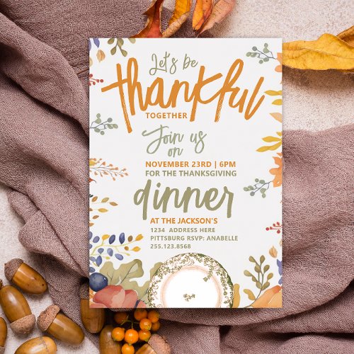 Retro Autumn Sage Thanksgiving Dinner Watercolor Invitation