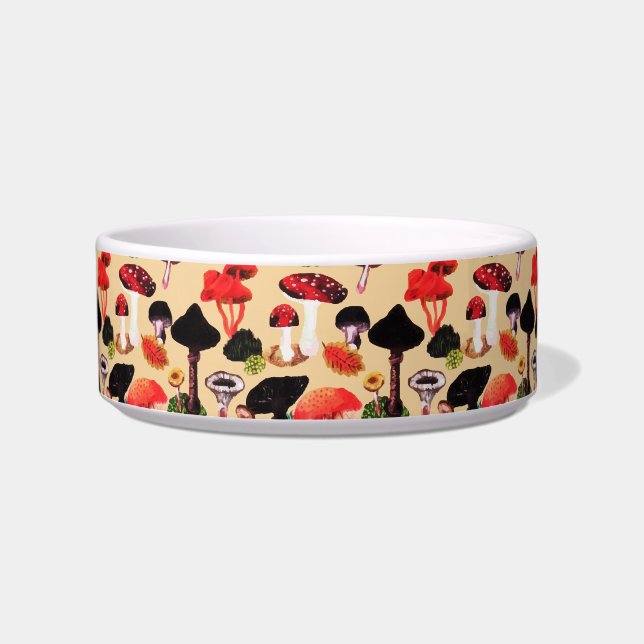 Retro Autumn Woodland Mushroom Watercolor Bowl (Front)