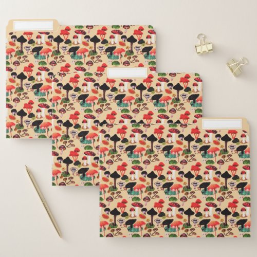 Retro Autumn Woodland Mushroom Watercolor File Folder