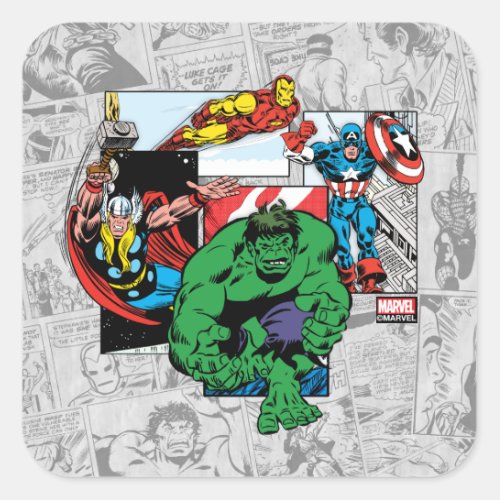 Retro Avengers Emerge From Comic Panels Square Sticker