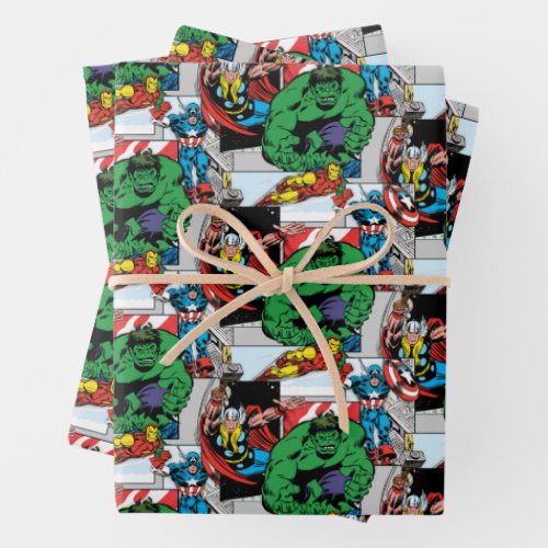Retro Avengers Emerge From Comic Panels Wrapping Paper Sheets
