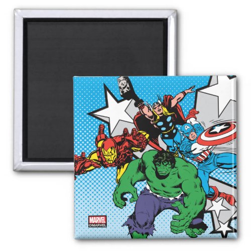 Retro Avengers With Stars Graphic Magnet