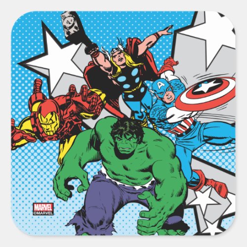 Retro Avengers With Stars Graphic Square Sticker
