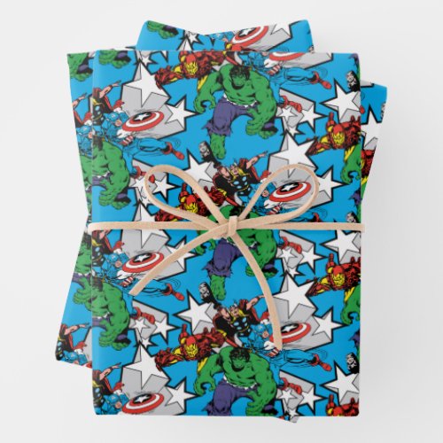 Retro Avengers With Stars Graphic Wrapping Paper Sheets